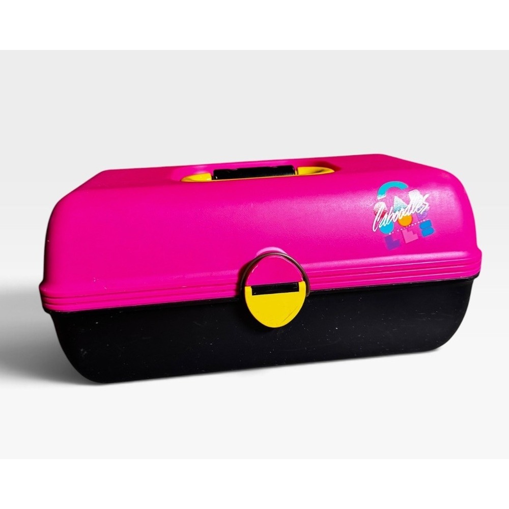 Vintage Caboodles Pink Black Makeup Train Case Model 2620 Mirror USA